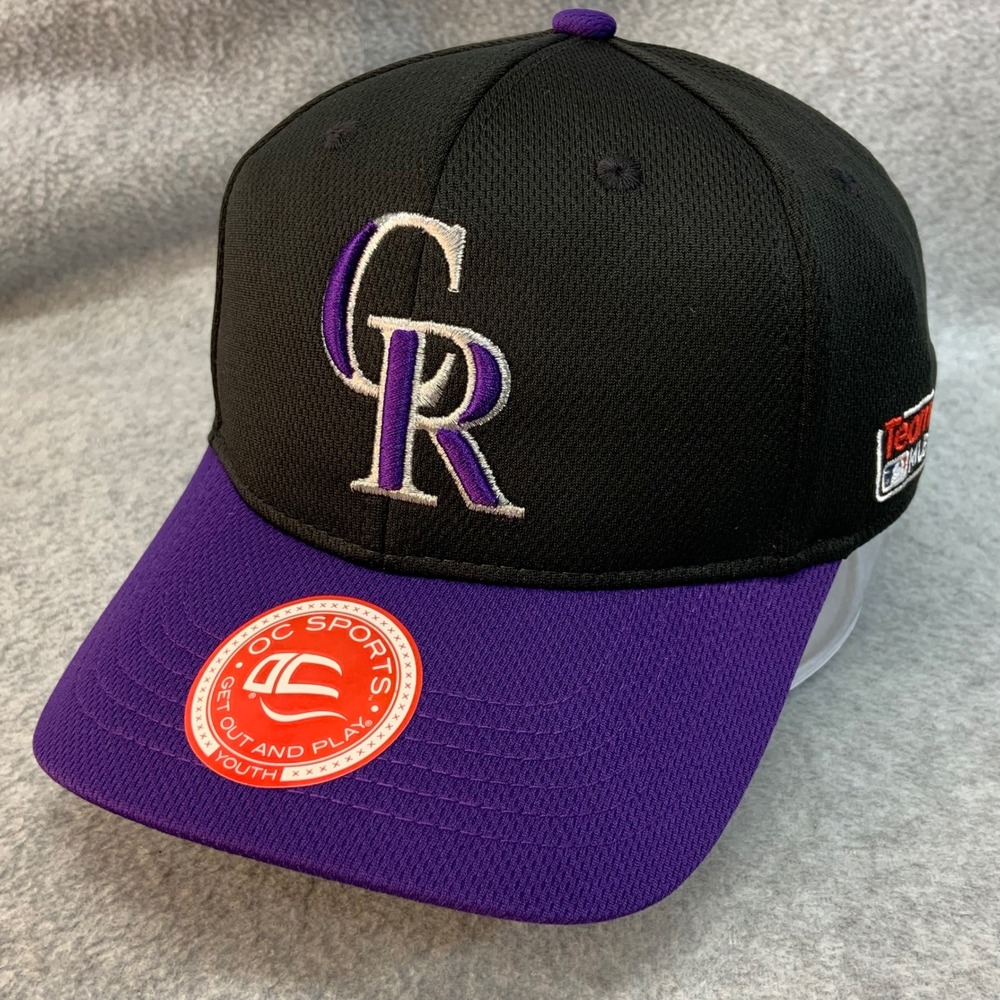 Colorado Rockies Youth Black Purple OC Sports MLB Baseball Hat Adjustable Size Y